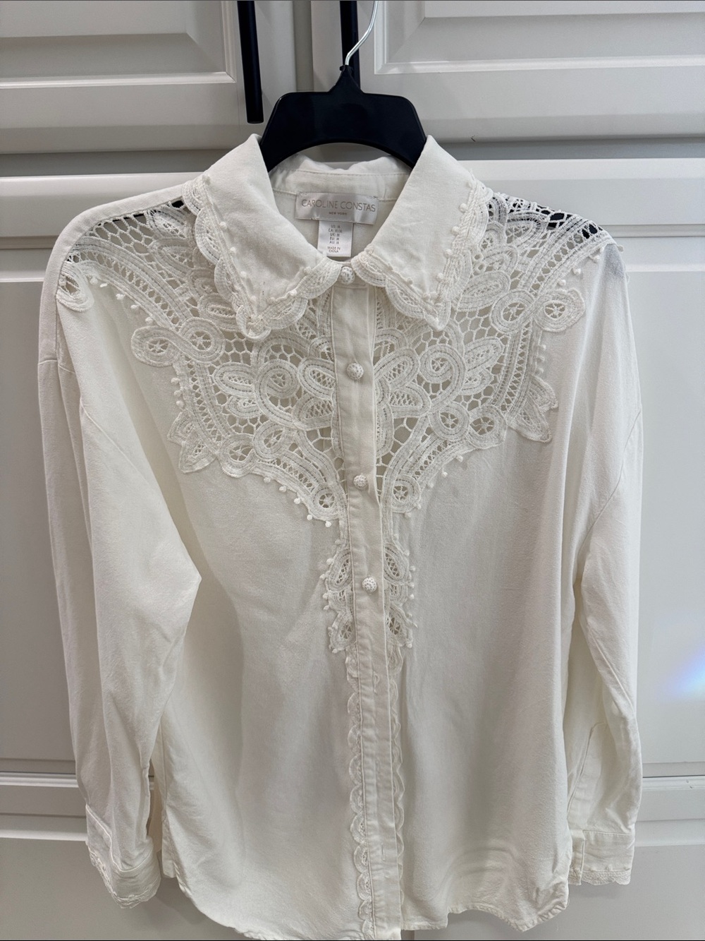 Caroline Constas Ivory Lace-Trim Button-Down Shirt